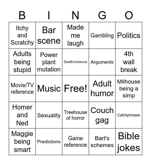 Simpsons bingo Card