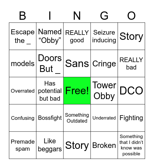 Obby Creator Bingo Card