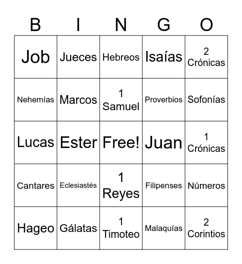 Libros de la Biblia Bingo Card