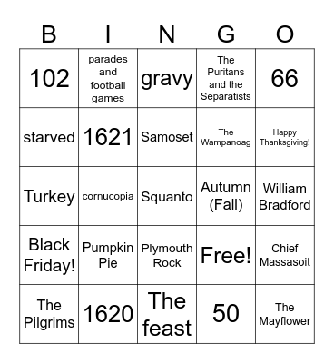 THANKSGIVING Bingo Card