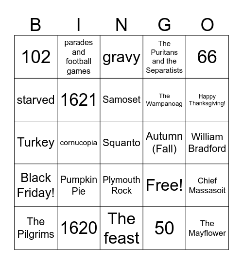 THANKSGIVING Bingo Card