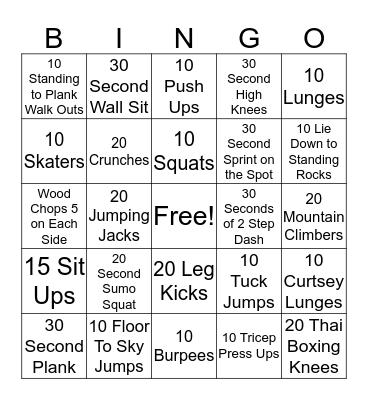 Fitness Bingo Card