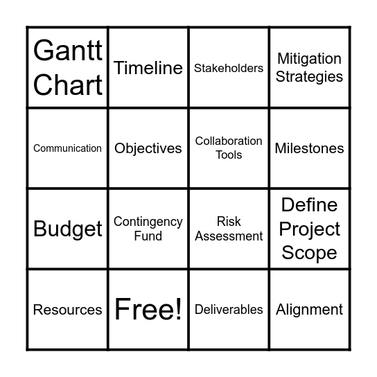 Starting a Project Checklist Bingo Card