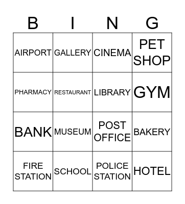 PLACES IN A CITY Bingo Card