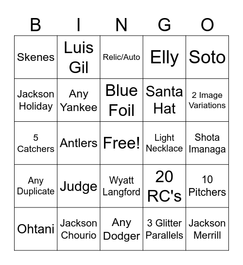 Holiday Blaster Bingo Card