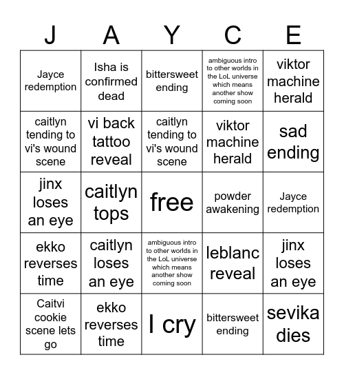 bad arcane Bingo Card