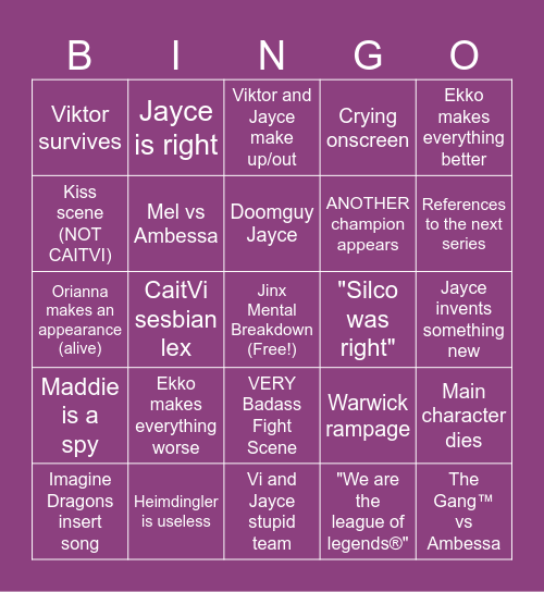 Arcane S2 Arc 3 Bingo Card