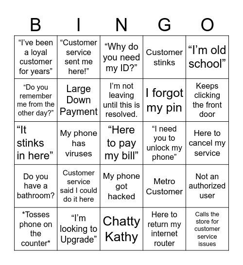 T-Mobile Bingo Card