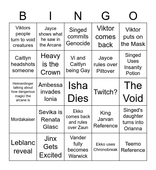 Arcane Season 2 Act 3 Bingo Card