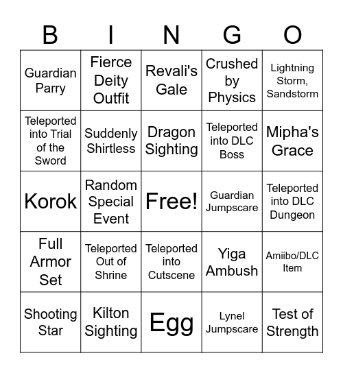 Breath of the Wild Randomizer Bingo Card