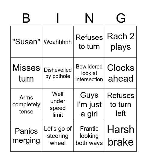 Candence Car Bingo Card