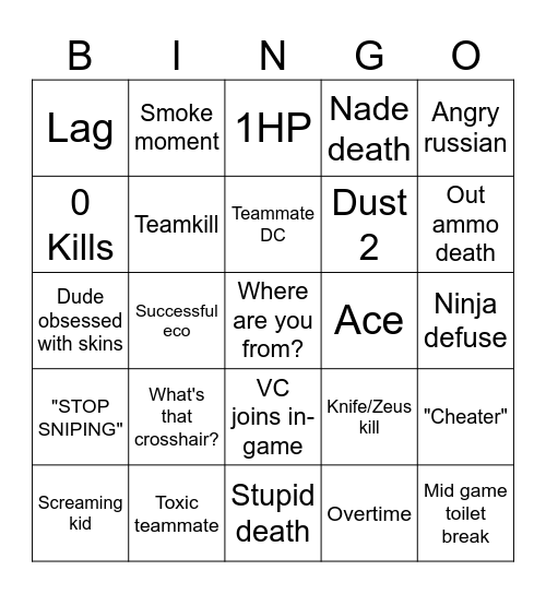 CS2 Bingo Card