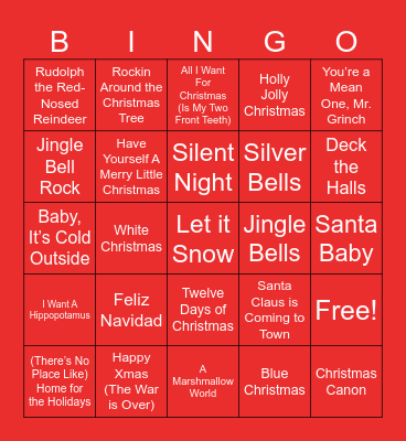 Holiday Music Bingo Card