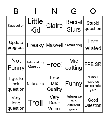 FPE:S Q&A Bingo Card
