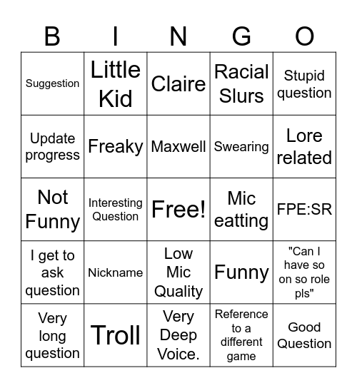 FPE:S Q&A Bingo Card