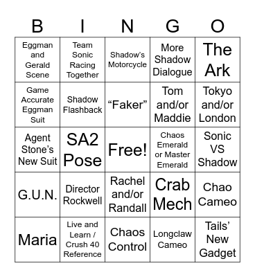 Sonic Movie 3 SECOND TRAILER Bingo Card