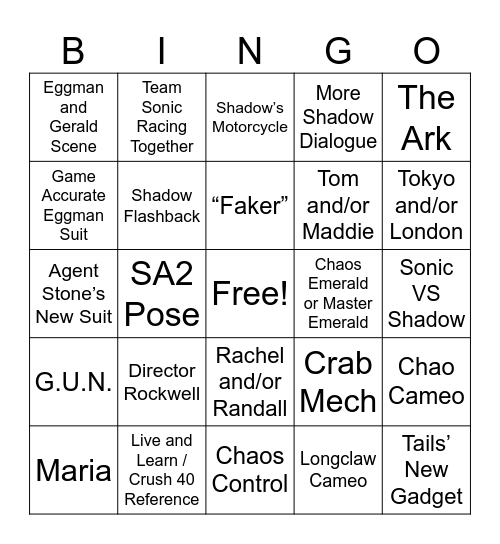 Sonic Movie 3 SECOND TRAILER Bingo Card