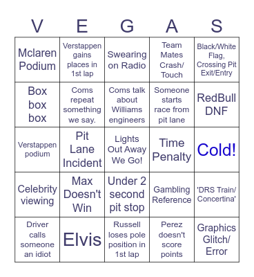 F1 Las Vegas 2024 Bingo Card