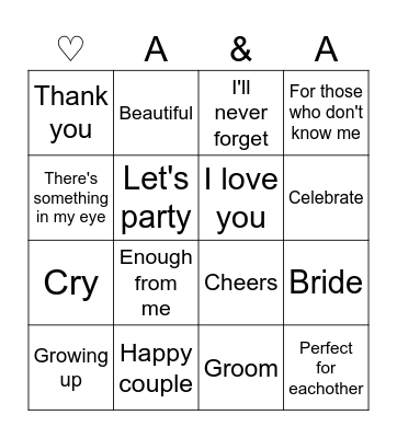 Wedding Speach Bingo Card