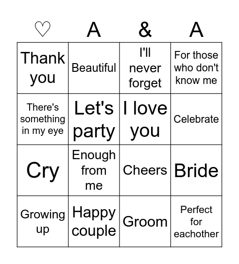 Wedding Speach Bingo Card