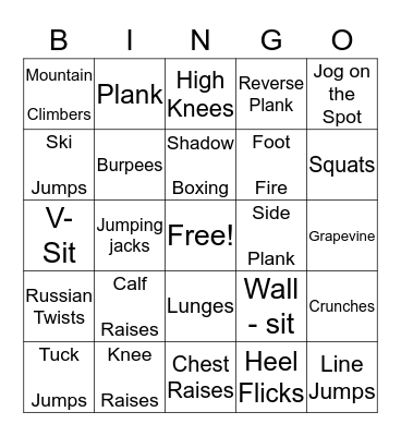 FITNESS BINGO Card