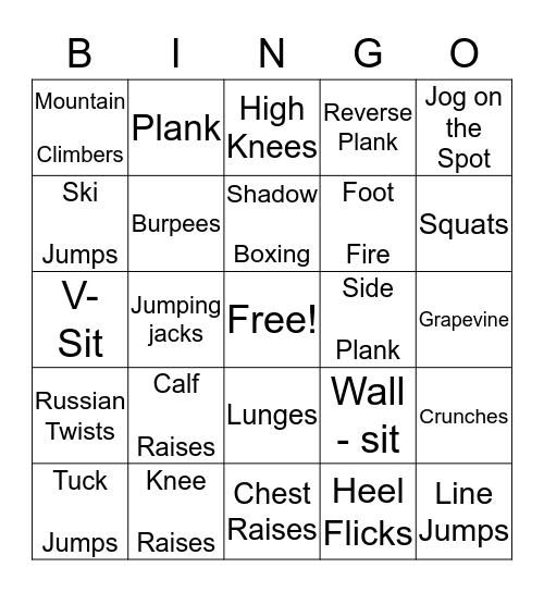 FITNESS BINGO Card