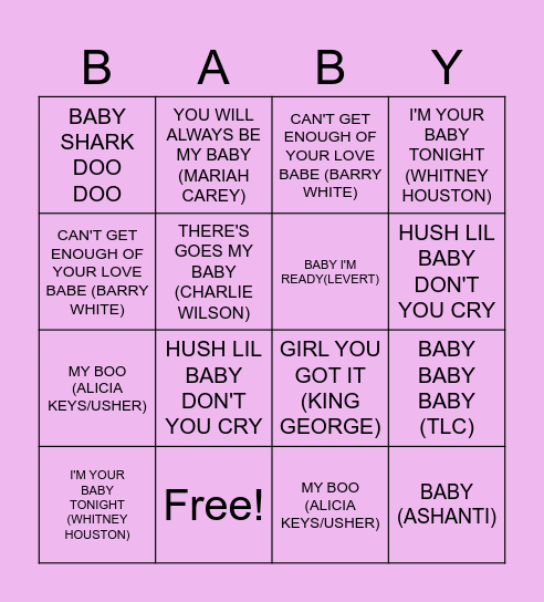 OH BABY MUSICAL BINGO Card