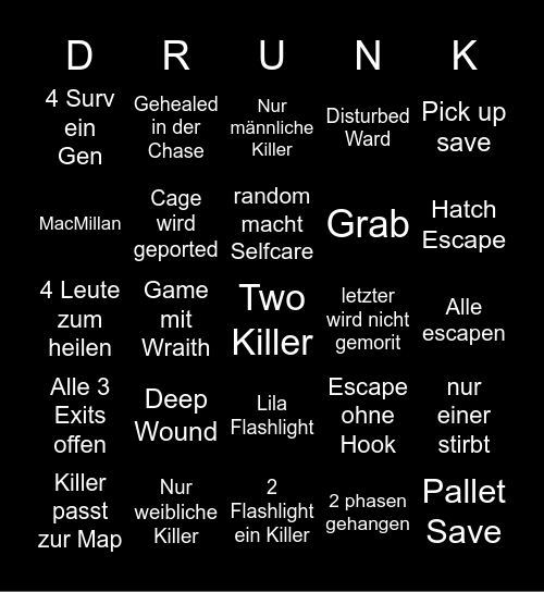 2v8 Drunk by Daylight Bingo Card