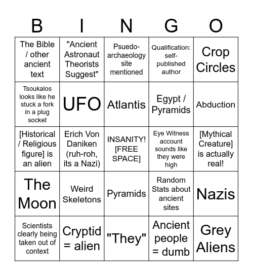 Ancient Aliens Bingo Card