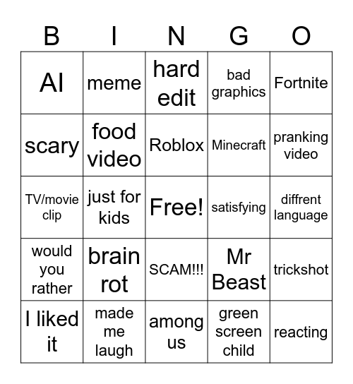 YT Bingo Card