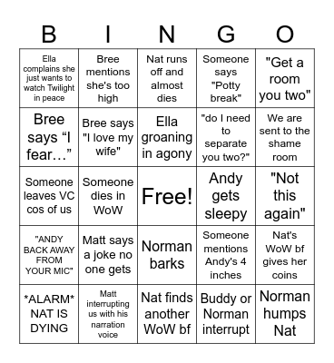NANDY DRUNK WOW Bingo Card