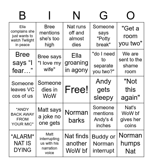 NANDY DRUNK WOW Bingo Card