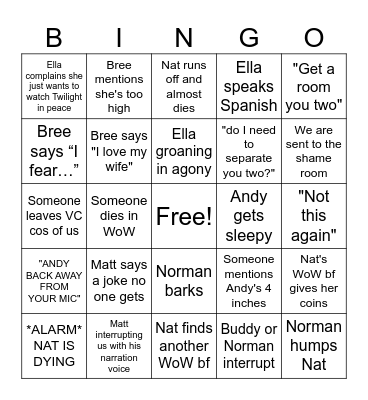 NANDY DRUNK WOW Bingo Card
