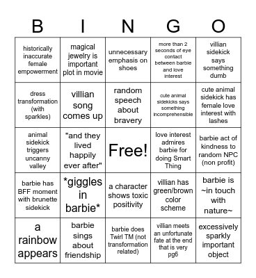 Barbie Bingo Card