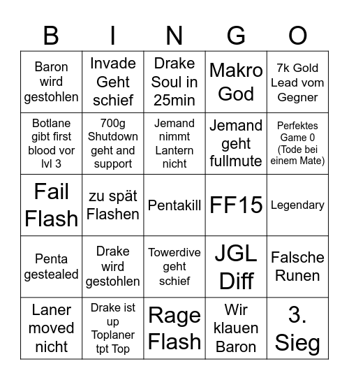 League of Legends Bingo Card