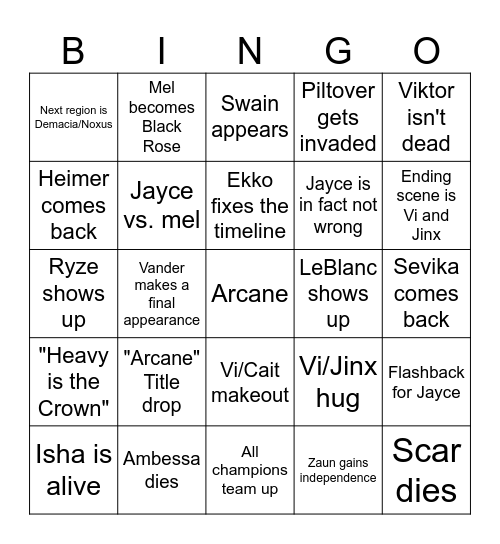 Arcane Bingo Card