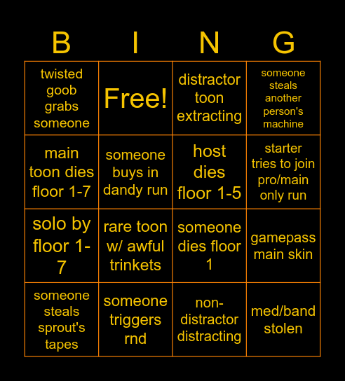 PUBLIC LOBBY RUN Bingo Card