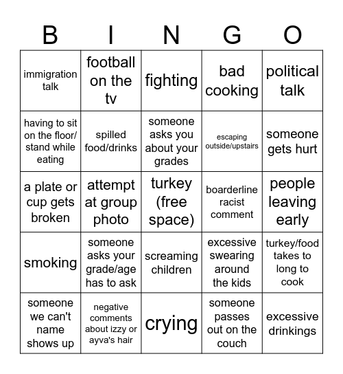 family gathering bingo Card