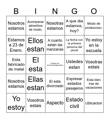VERBO ESTAR Bingo Card