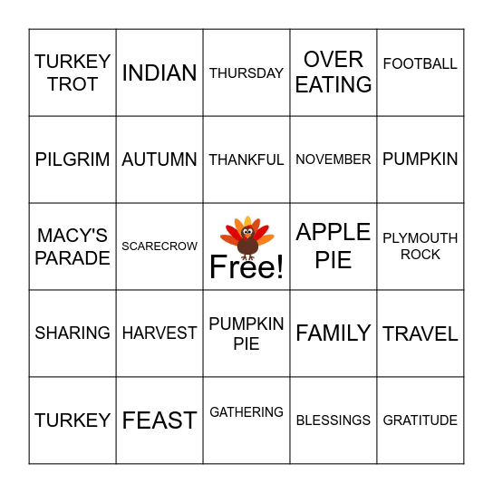 THANKSGIVING BINGO Card