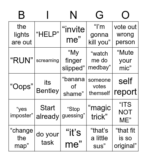 The boys vc among us Bingo Card