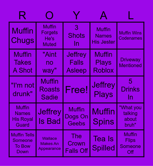 KING MUFFINS ROYAL RAGER Bingo Card