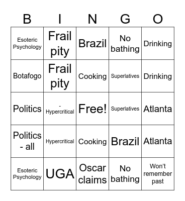 Tgiving 2024 Bingo Card