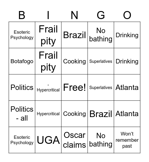Tgiving 2024 Bingo Card