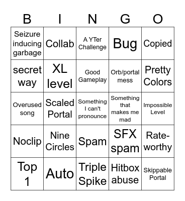 Recent Tab Bingo (Geometry Dash) Bingo Card