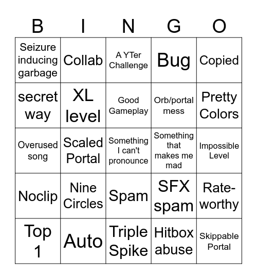 Recent Tab Bingo (Geometry Dash) Bingo Card