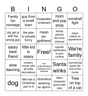 Christmas Hallmark Movie BINGO Card
