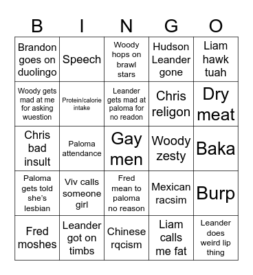 Friendsgiving Bingo Card