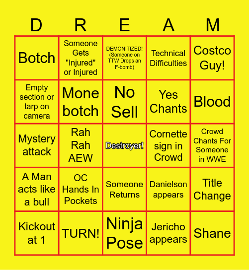 Tooney Talk WrestleFlurb Bingo! Bingo Card