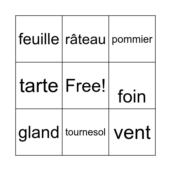 l'automne Bingo Card